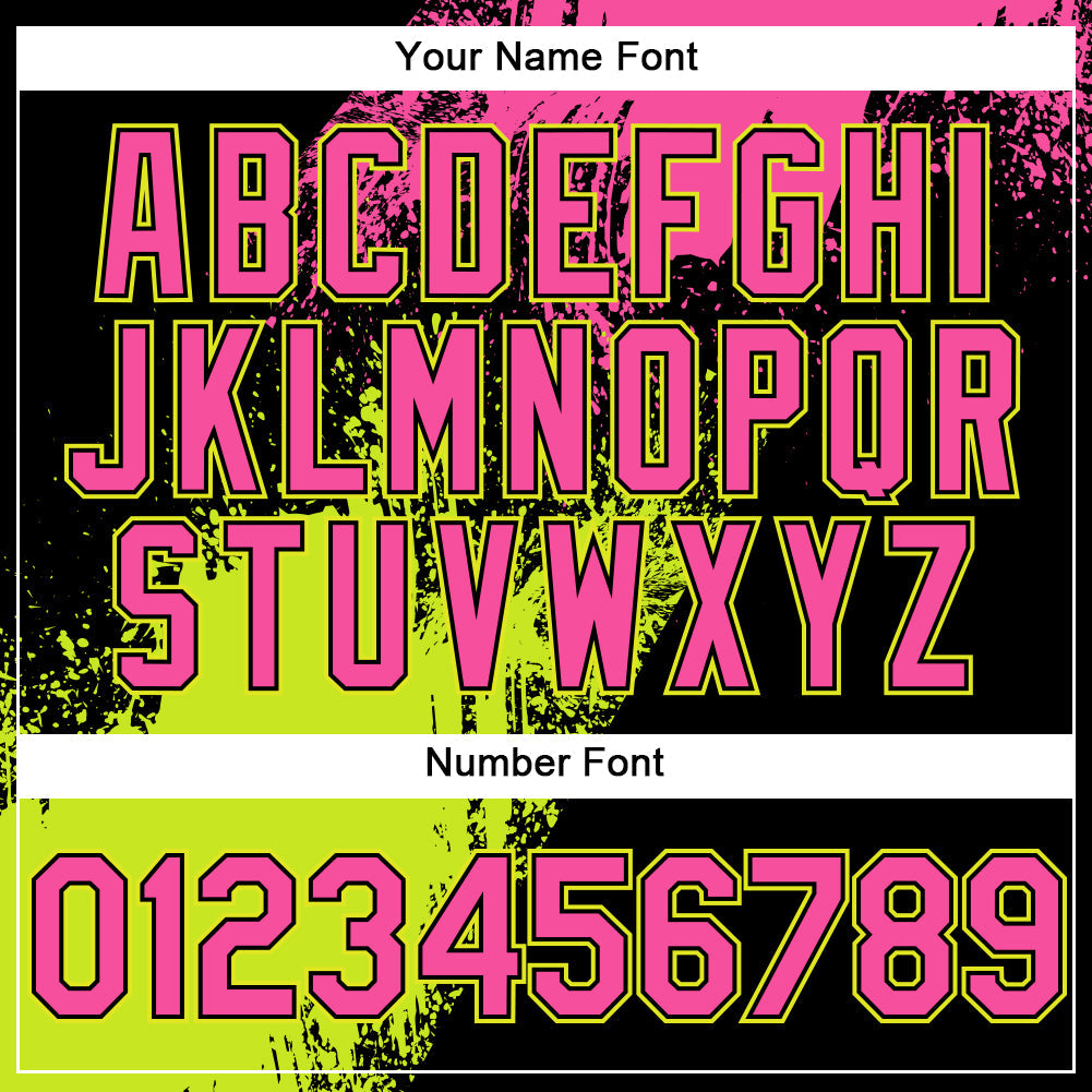 Custom Pink Black-Neon Yellow 3D Pattern Design Abstract Brush Stroke Authentic Baseball Jersey view 5