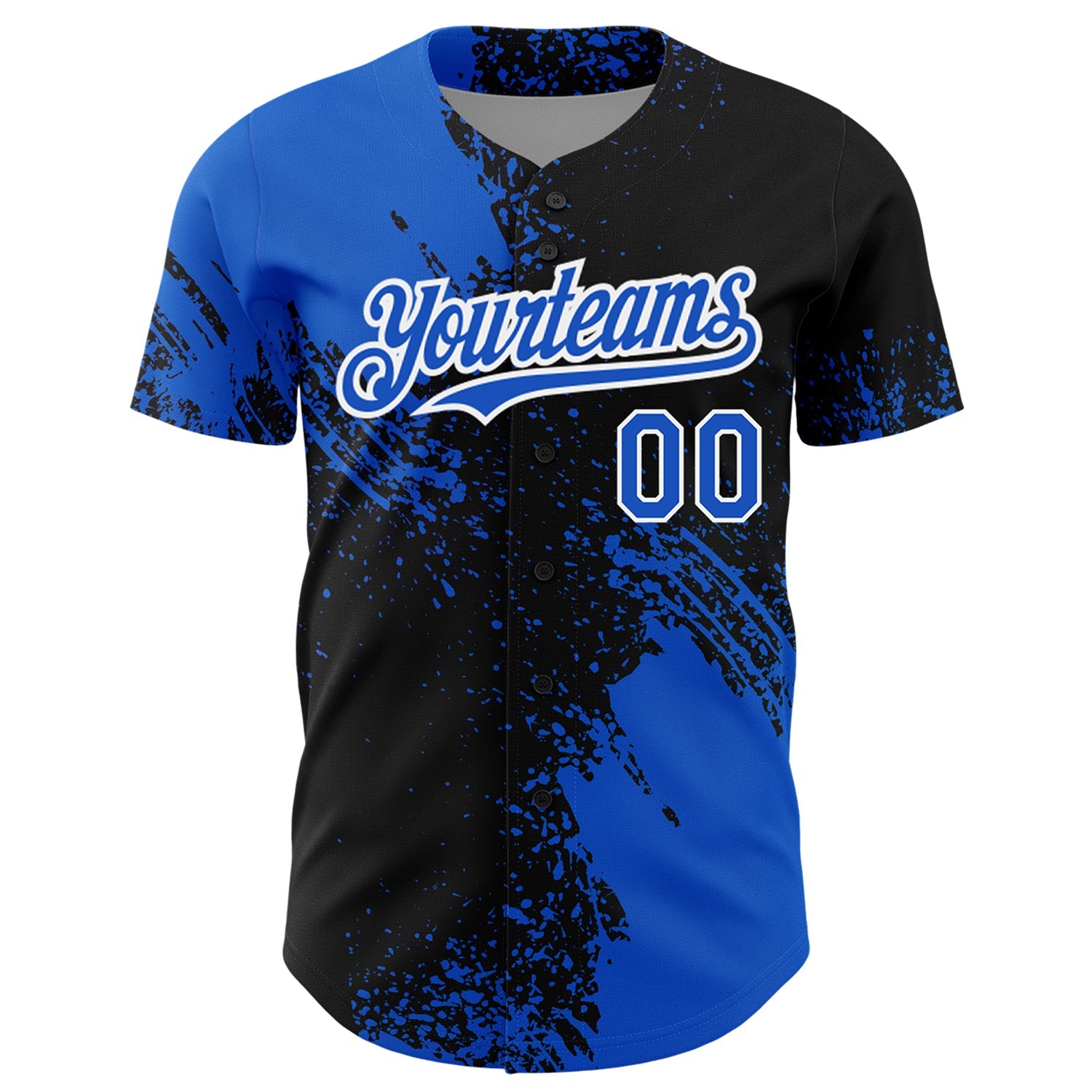 Custom Thunder Blue Black-White 3D Pattern Design Abstract Brush Stroke Authentic Baseball Jersey view 2