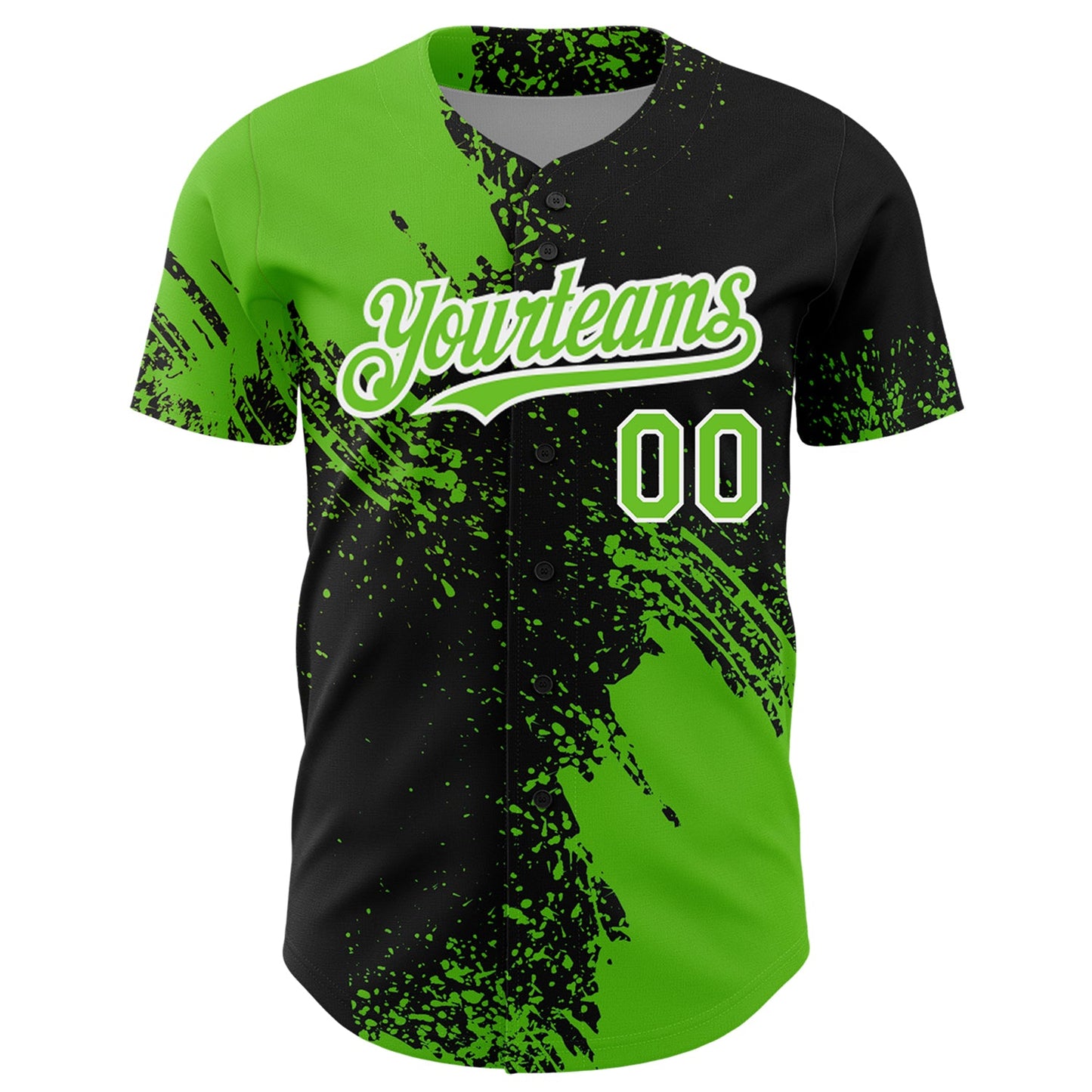 Custom Aurora Green Black-White 3D Pattern Design Abstract Brush Stroke Authentic Baseball Jersey view 3