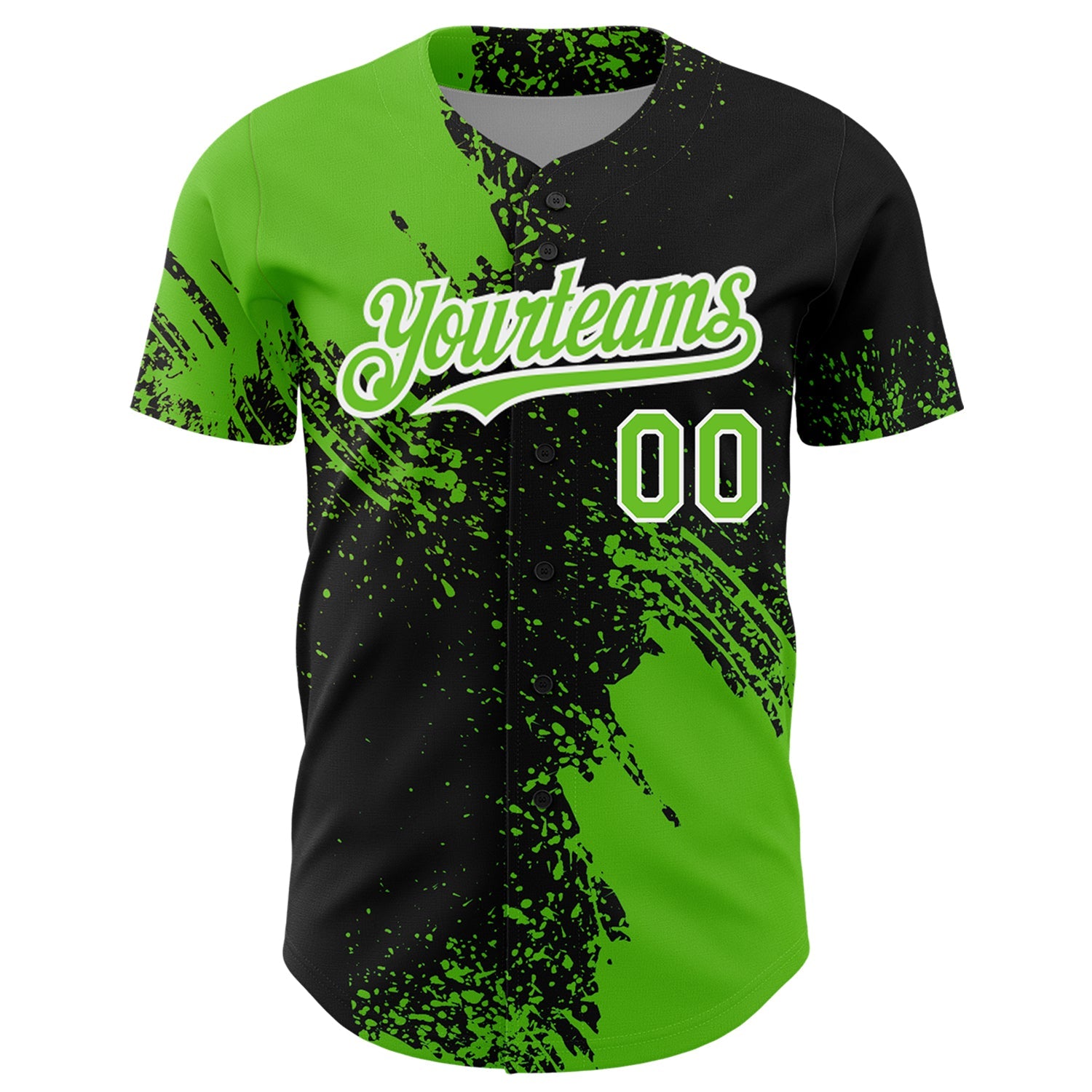 Custom Aurora Green Black-White 3D Pattern Design Abstract Brush Stroke Authentic Baseball Jersey view 3
