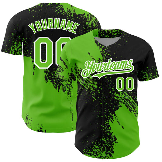 Custom Aurora Green Black-White 3D Pattern Design Abstract Brush Stroke Authentic Baseball Jersey - Main View