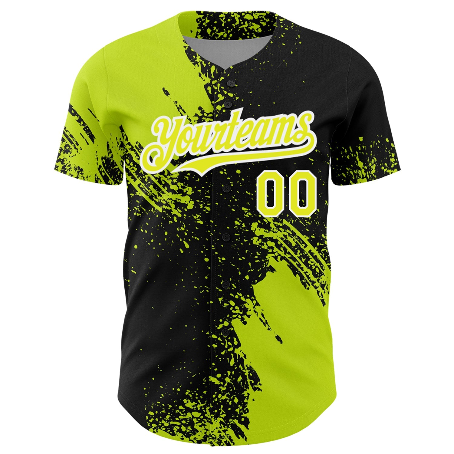 Custom Neon Yellow Black-White 3D Pattern Design Abstract Brush Stroke Authentic Baseball Jersey view 2