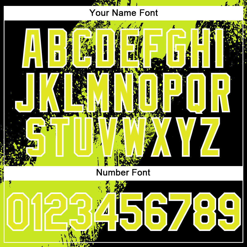 Custom Neon Yellow Black-White 3D Pattern Design Abstract Brush Stroke Authentic Baseball Jersey view 5