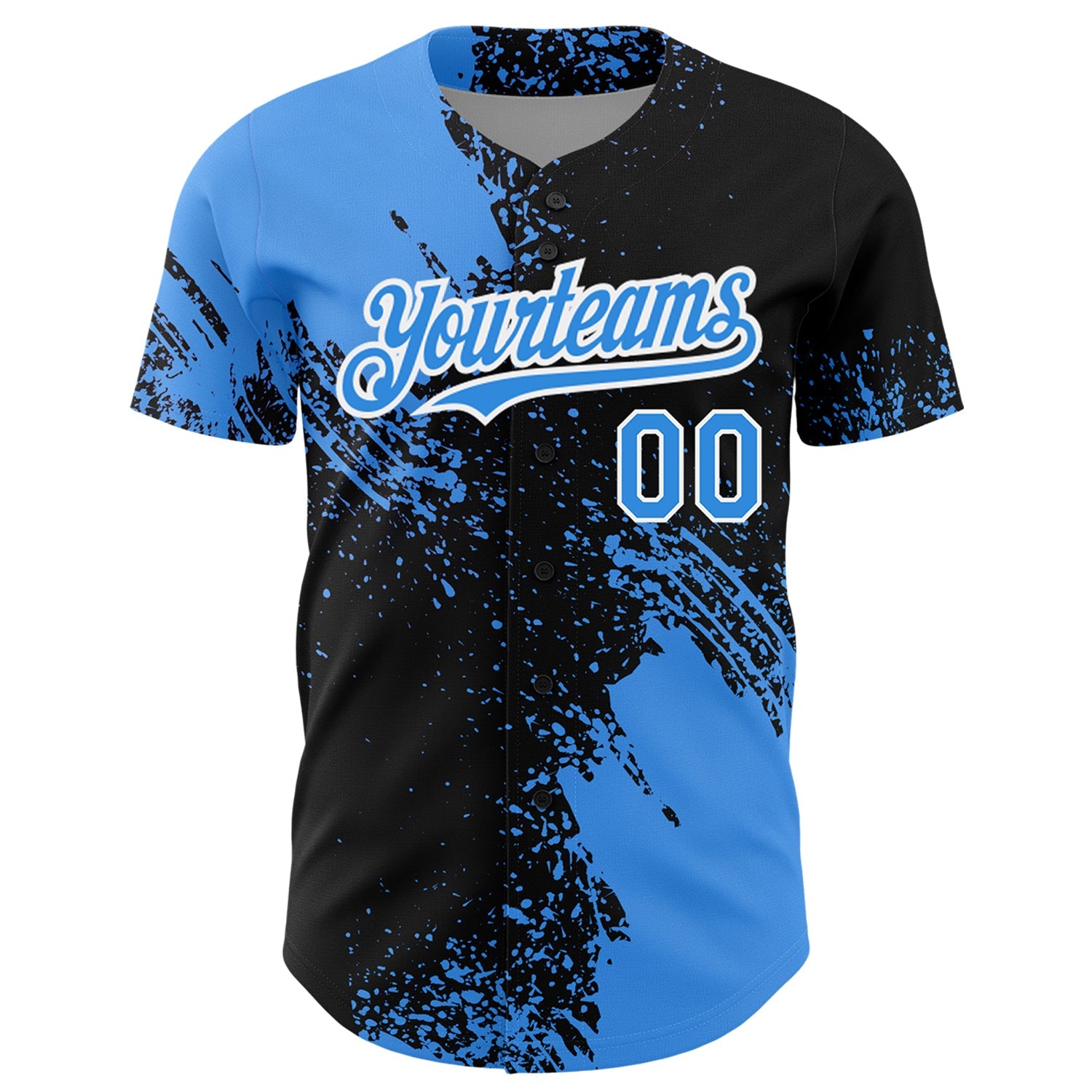 Custom Electric Blue Black-White 3D Pattern Design Abstract Brush Stroke Authentic Baseball Jersey view 2