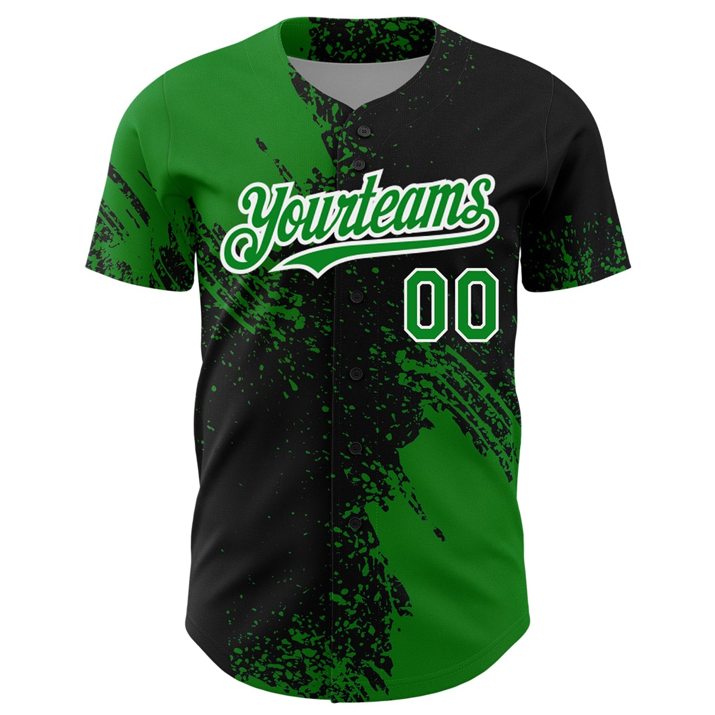 Custom Grass Green Black-White 3D Pattern Design Abstract Brush Stroke Authentic Baseball Jersey view 2