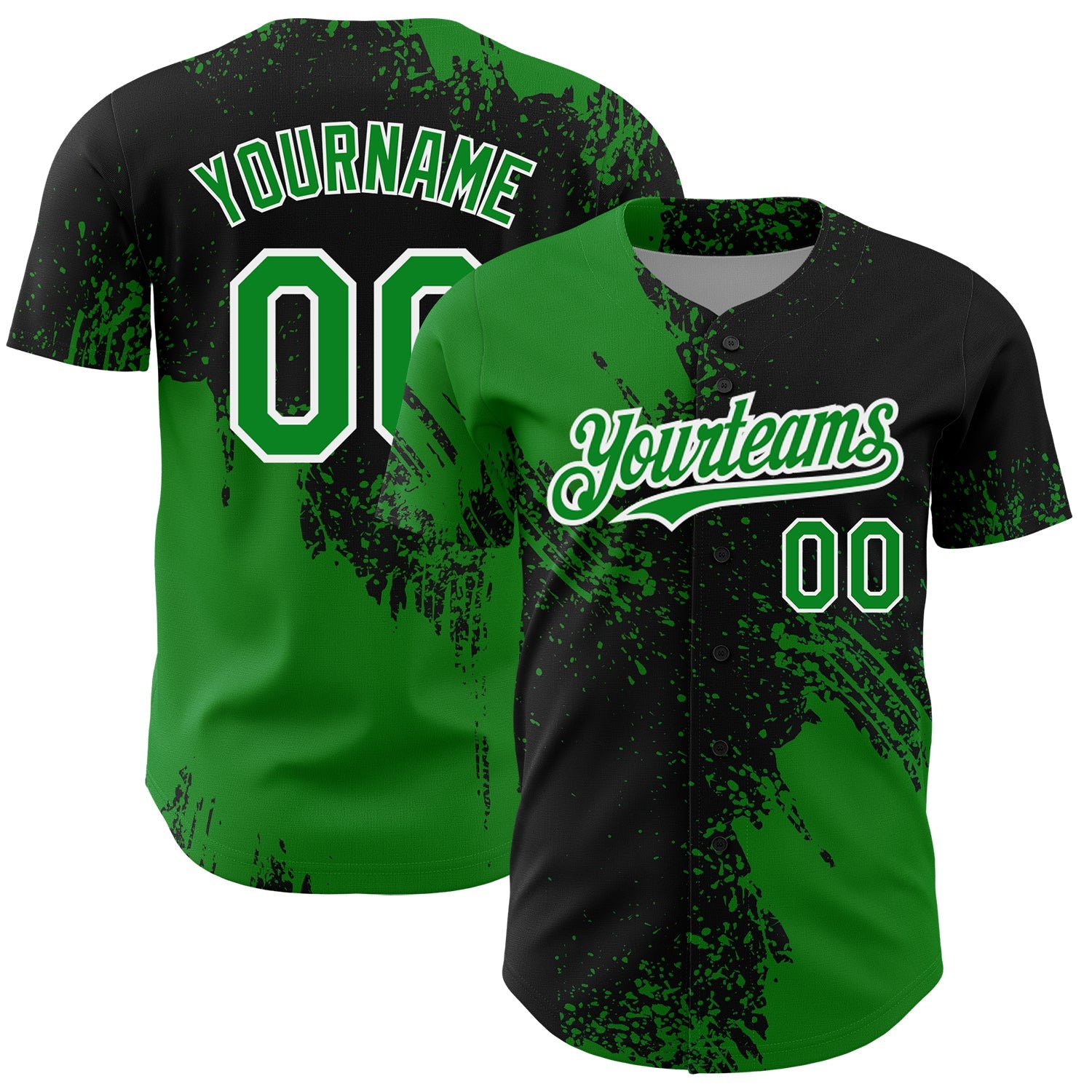 Custom Grass Green Black-White 3D Pattern Design Abstract Brush Stroke Authentic Baseball Jersey - Main View