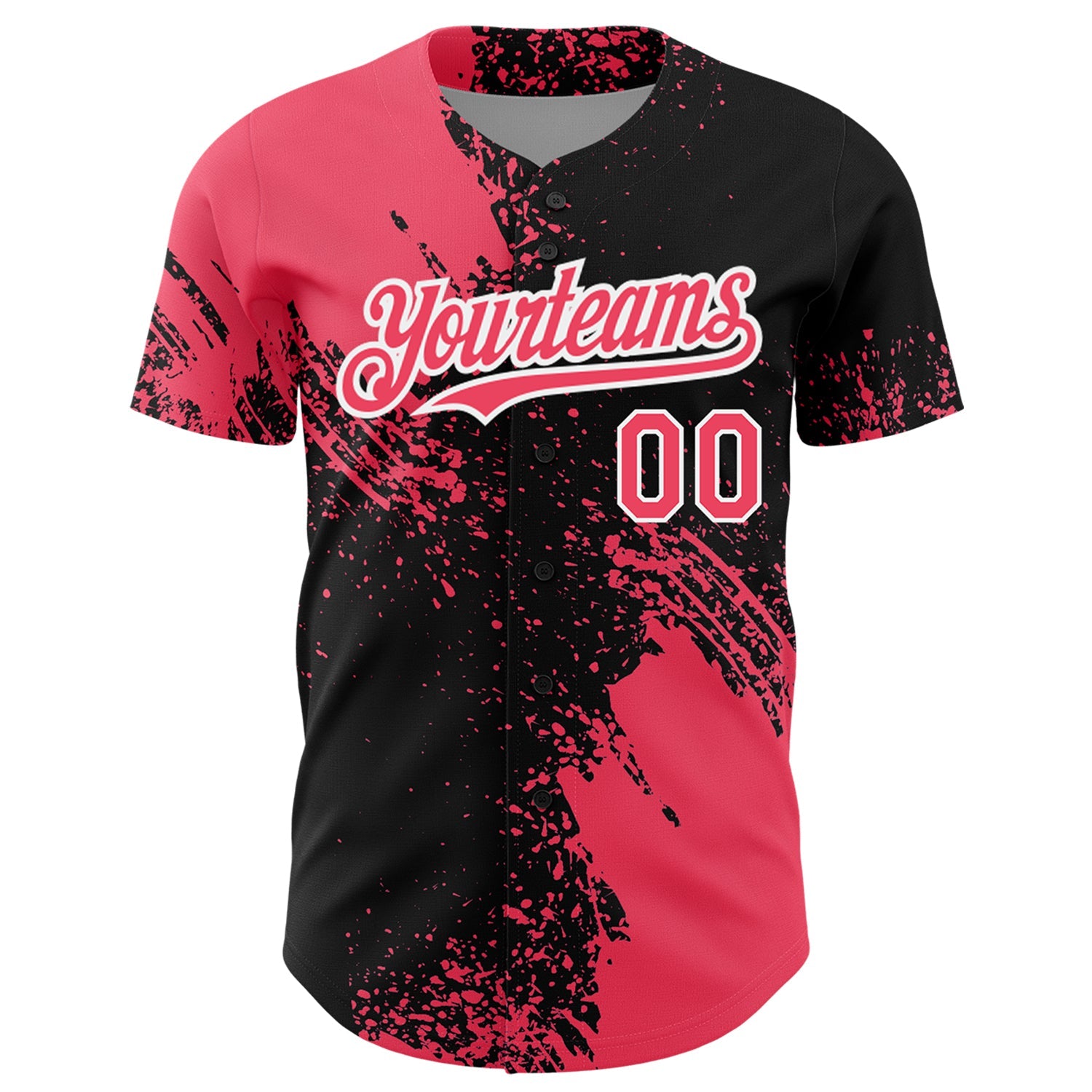 Custom Neon Pink Black-White 3D Pattern Design Abstract Brush Stroke Authentic Baseball Jersey view 2