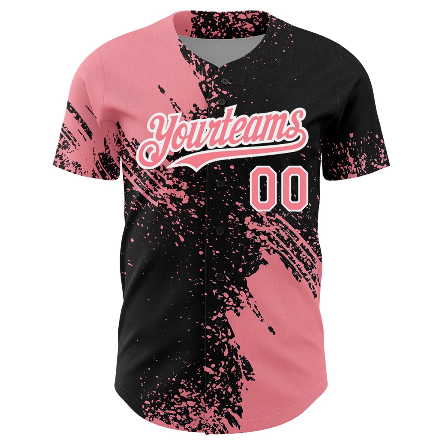 Custom Medium Pink Black-White 3D Pattern Design Abstract Brush Stroke Authentic Baseball Jersey view 2