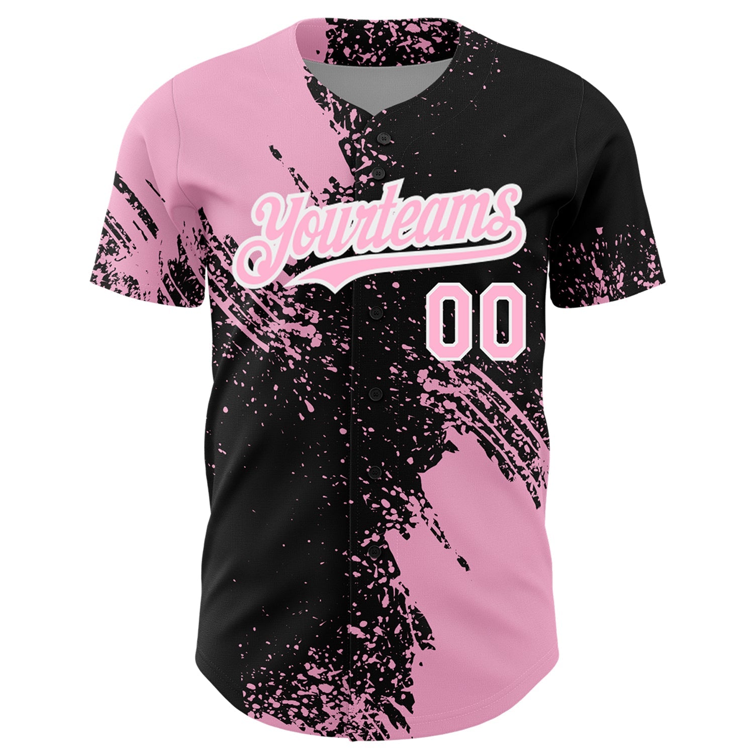 Custom Light Pink Black-White 3D Pattern Design Abstract Brush Stroke Authentic Baseball Jersey view 2