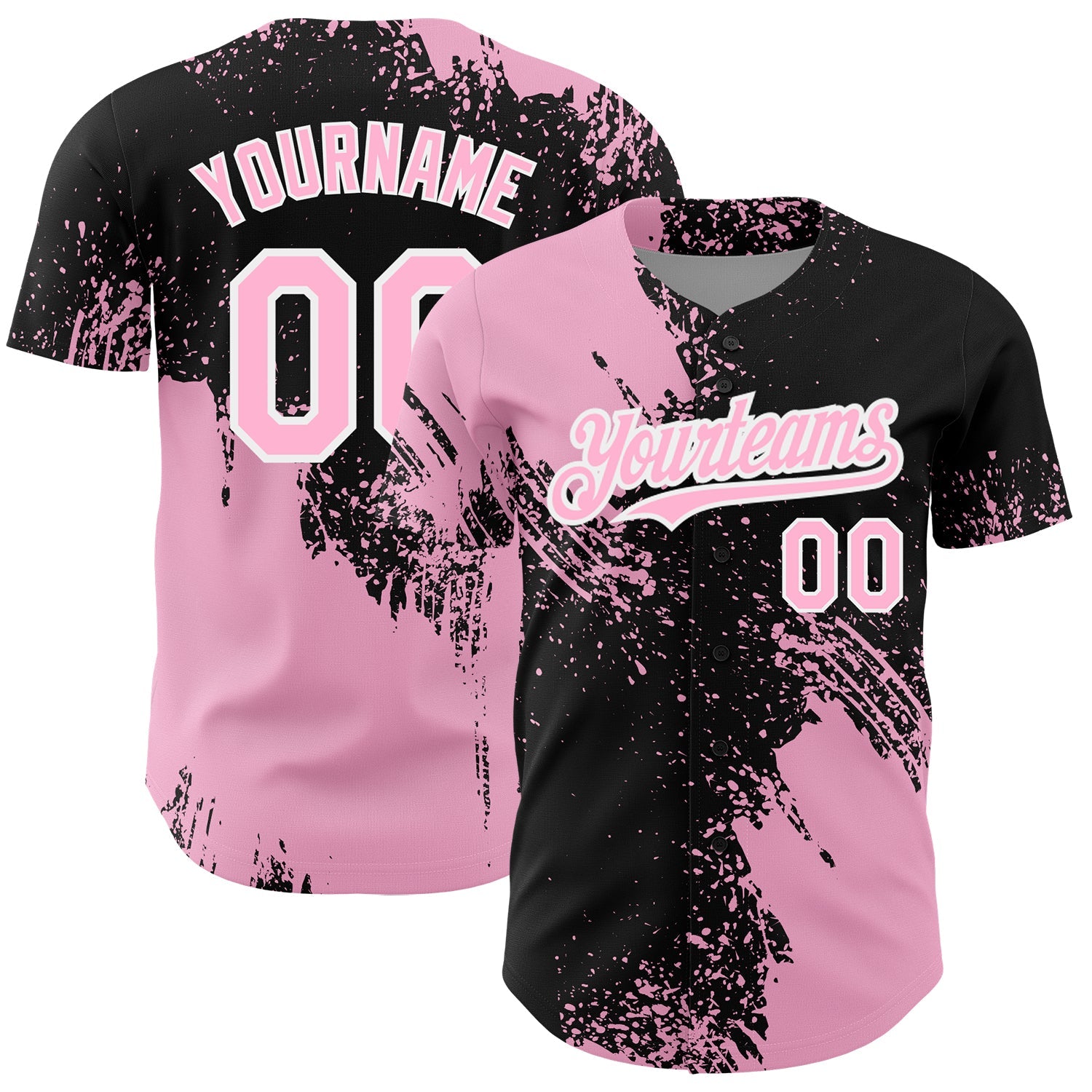 Custom Light Pink Black-White 3D Pattern Design Abstract Brush Stroke Authentic Baseball Jersey - Main View