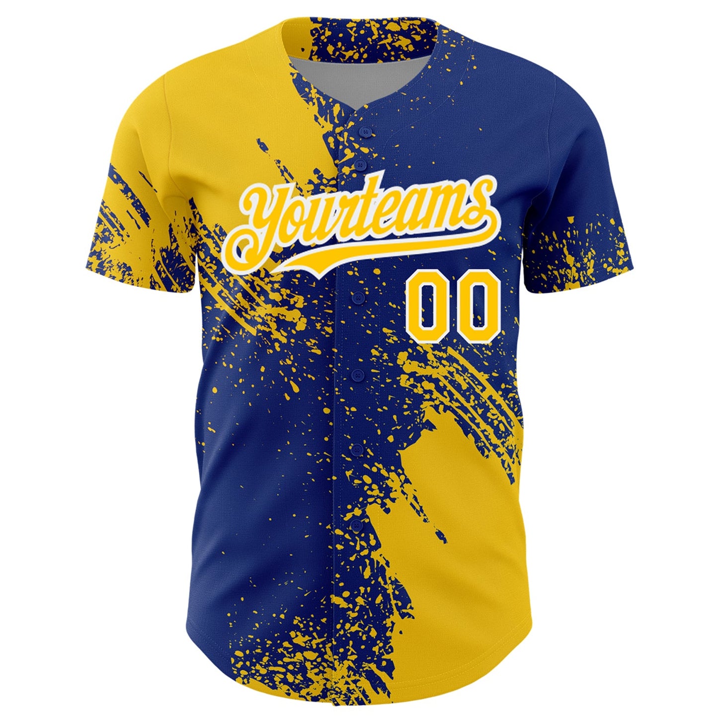 Custom Yellow Royal-White 3D Pattern Design Abstract Brush Stroke Authentic Baseball Jersey view 2