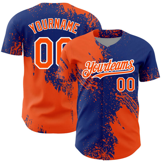 Custom Orange Royal-White 3D Pattern Design Abstract Brush Stroke Authentic Baseball Jersey - Main View