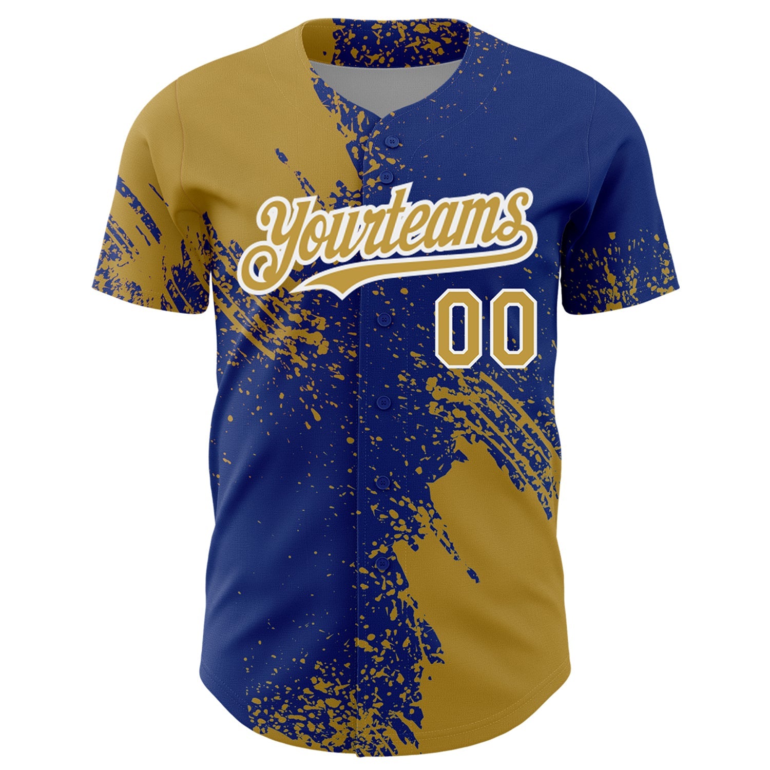 Custom Old Gold Royal-White 3D Pattern Design Abstract Brush Stroke Authentic Baseball Jersey view 2