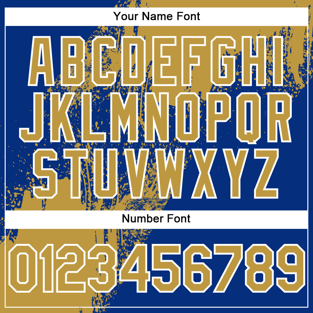 Custom Old Gold Royal-White 3D Pattern Design Abstract Brush Stroke Authentic Baseball Jersey view 5