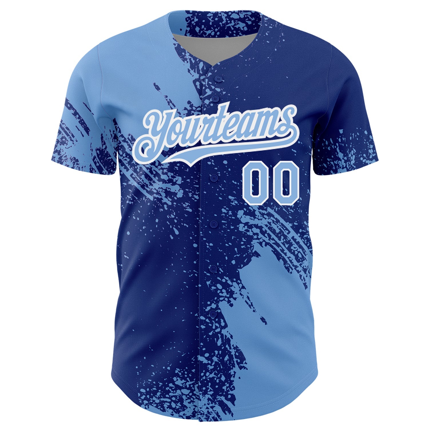 Custom Light Blue Royal-White 3D Pattern Design Abstract Brush Stroke Authentic Baseball Jersey view 2