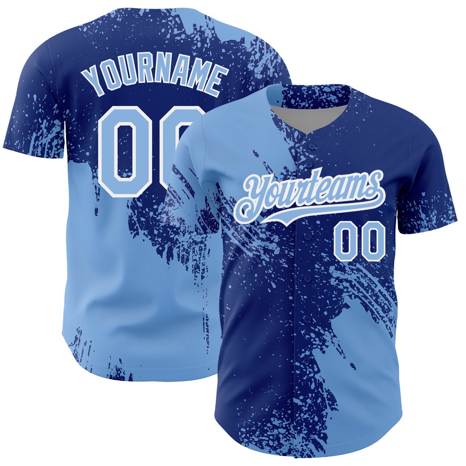 Custom Light Blue Royal-White 3D Pattern Design Abstract Brush Stroke Authentic Baseball Jersey - Main View
