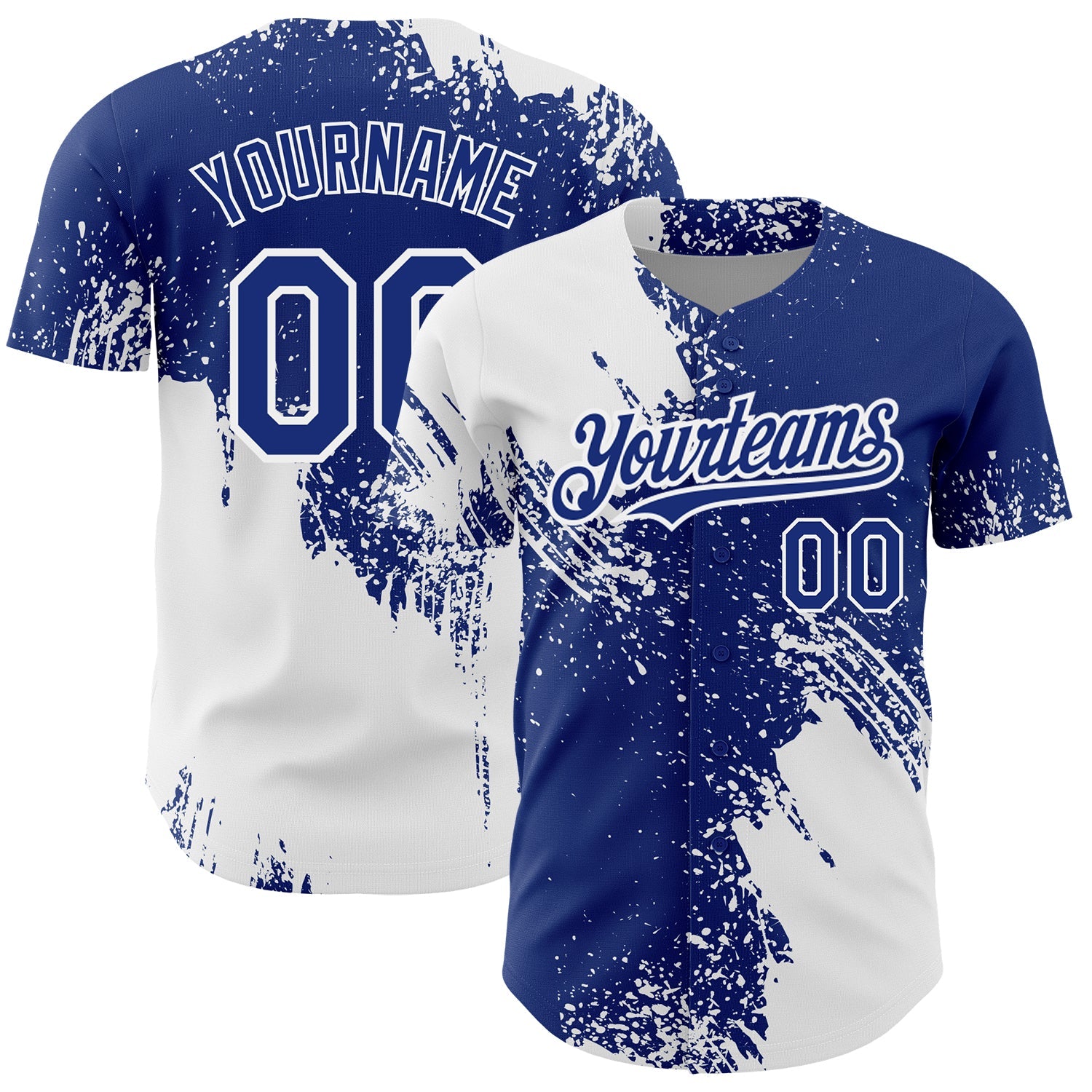 Custom White Royal 3D Pattern Design Abstract Brush Stroke Authentic Baseball Jersey - Main View