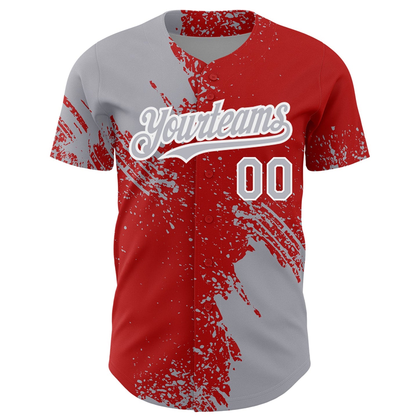 Custom Gray Red-White 3D Pattern Design Abstract Brush Stroke Authentic Baseball Jersey view 2