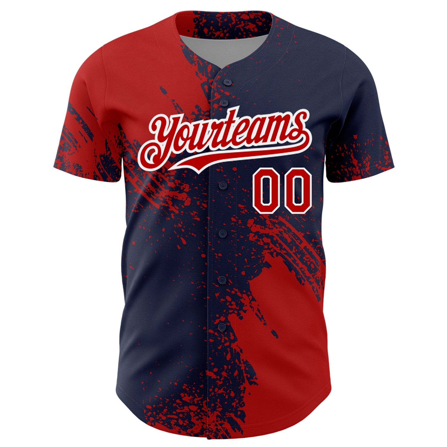 Custom Red Navy-White 3D Pattern Design Abstract Brush Stroke Authentic Baseball Jersey view 2