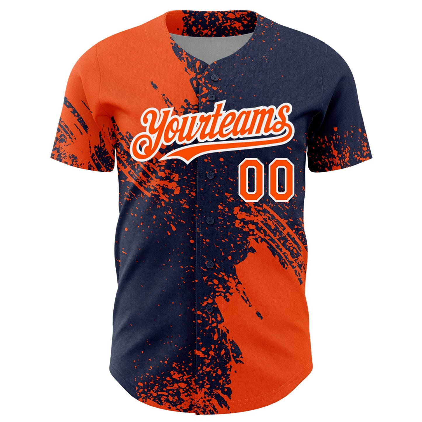 Custom Orange Navy-White 3D Pattern Design Abstract Brush Stroke Authentic Baseball Jersey view 2