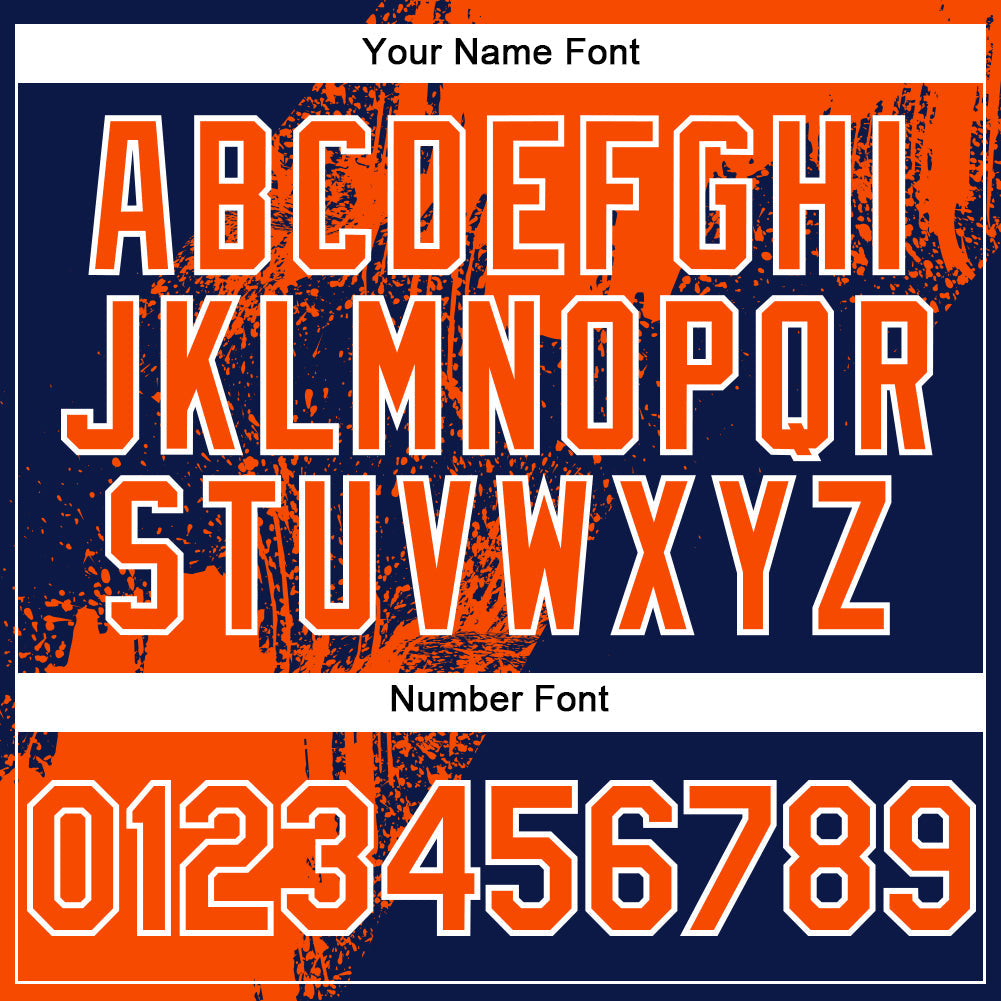 Custom Orange Navy-White 3D Pattern Design Abstract Brush Stroke Authentic Baseball Jersey view 5