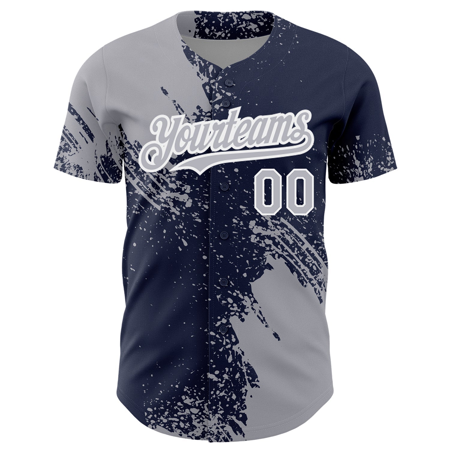 Custom Gray Navy-White 3D Pattern Design Abstract Brush Stroke Authentic Baseball Jersey view 3