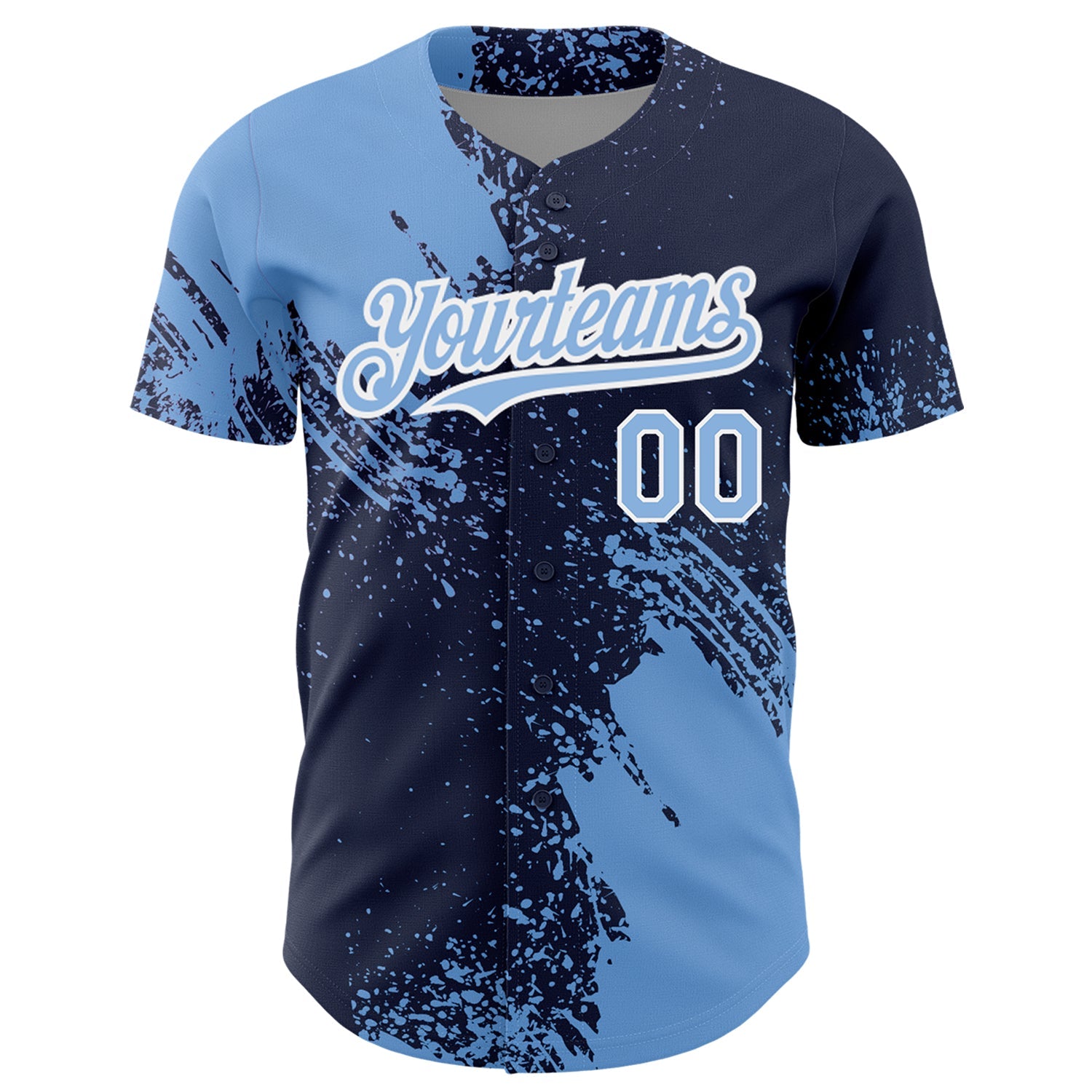 Custom Light Blue Navy-White 3D Pattern Design Abstract Brush Stroke Authentic Baseball Jersey view 2