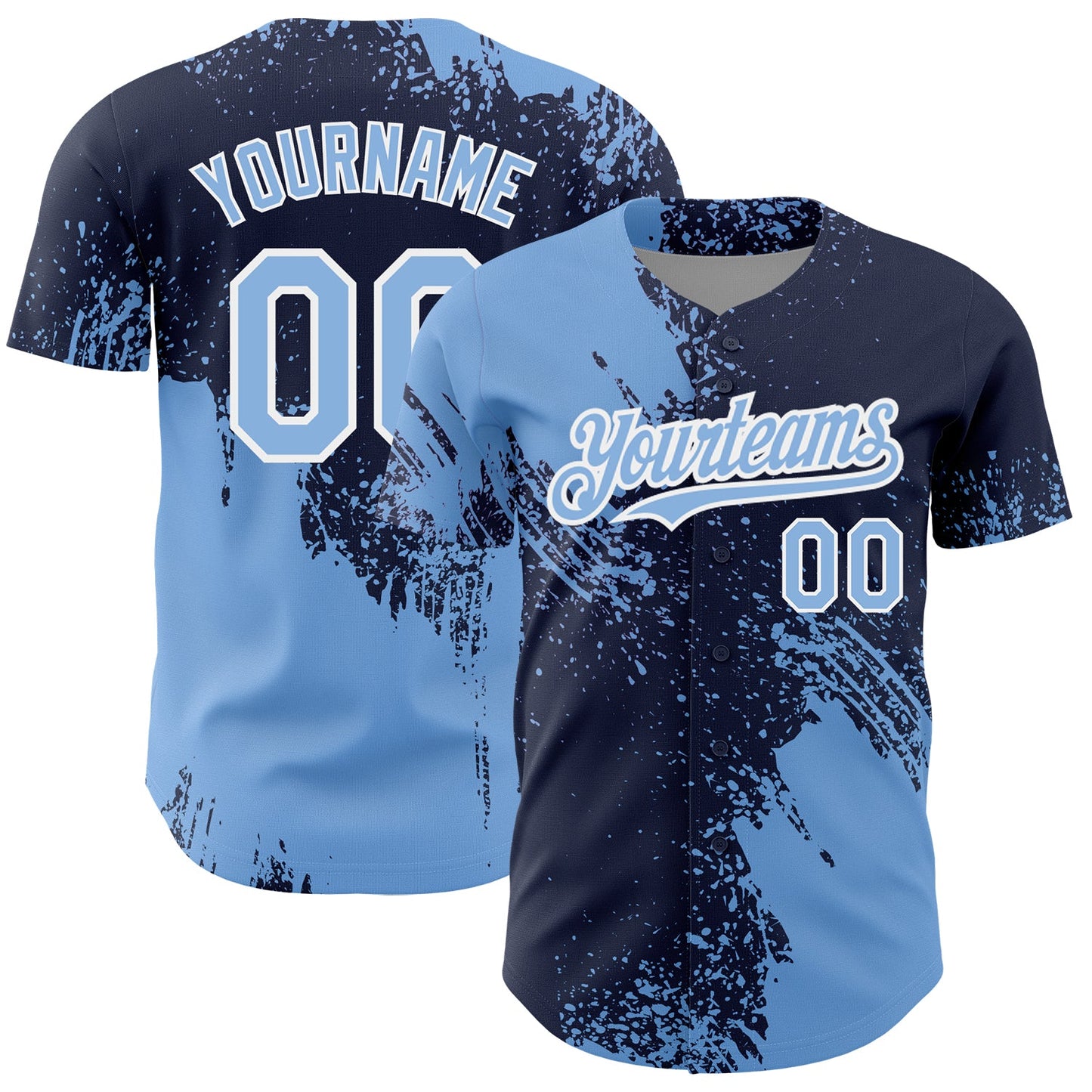 Custom Light Blue Navy-White 3D Pattern Design Abstract Brush Stroke Authentic Baseball Jersey - Main View