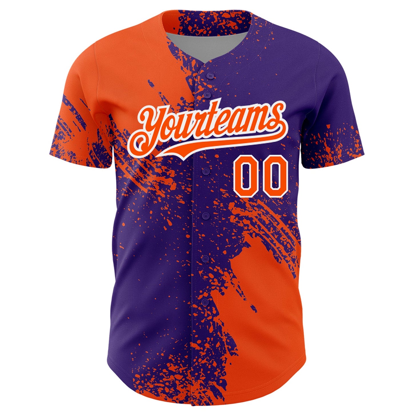 Custom Orange Purple-White 3D Pattern Design Abstract Brush Stroke Authentic Baseball Jersey view 2