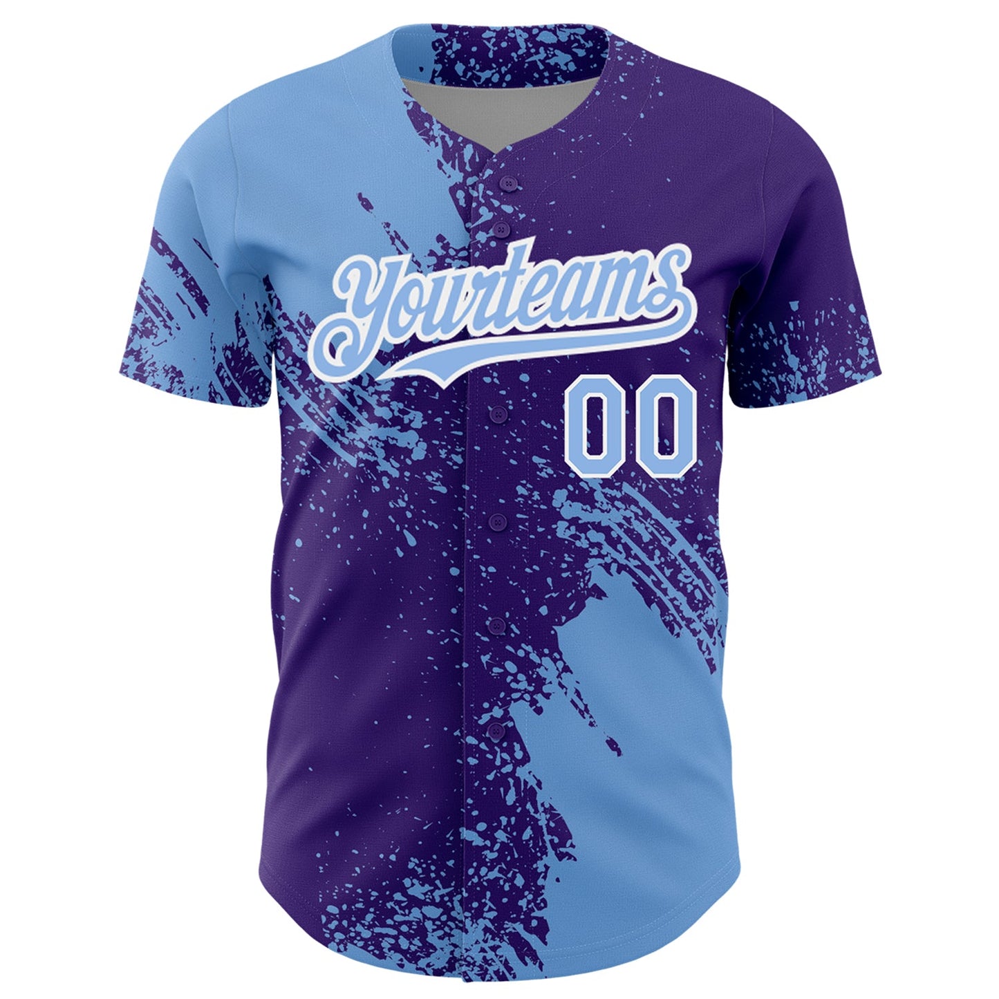 Custom Light Blue Purple-White 3D Pattern Design Abstract Brush Stroke Authentic Baseball Jersey view 2