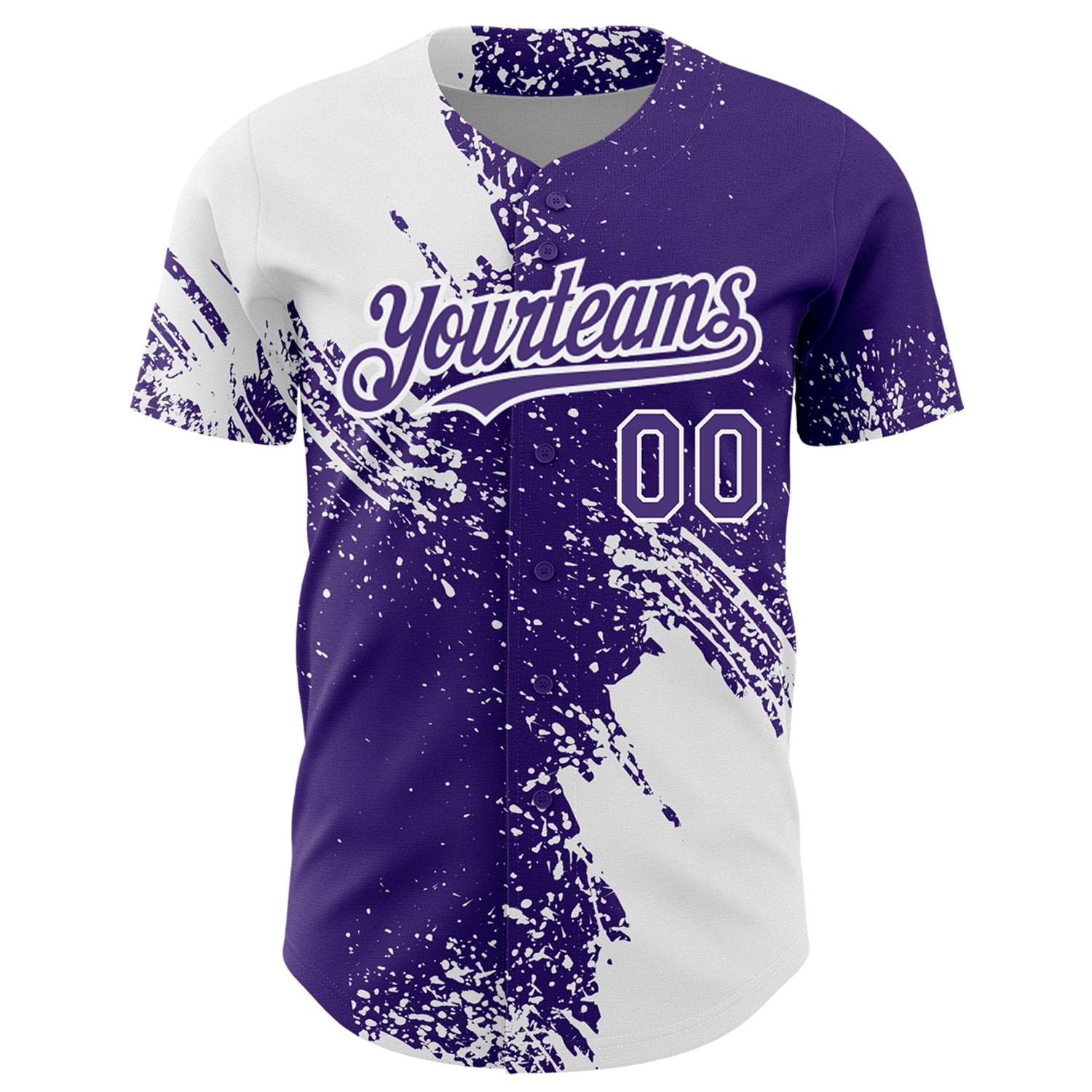 Custom White Purple 3D Pattern Design Abstract Brush Stroke Authentic Baseball Jersey view 2
