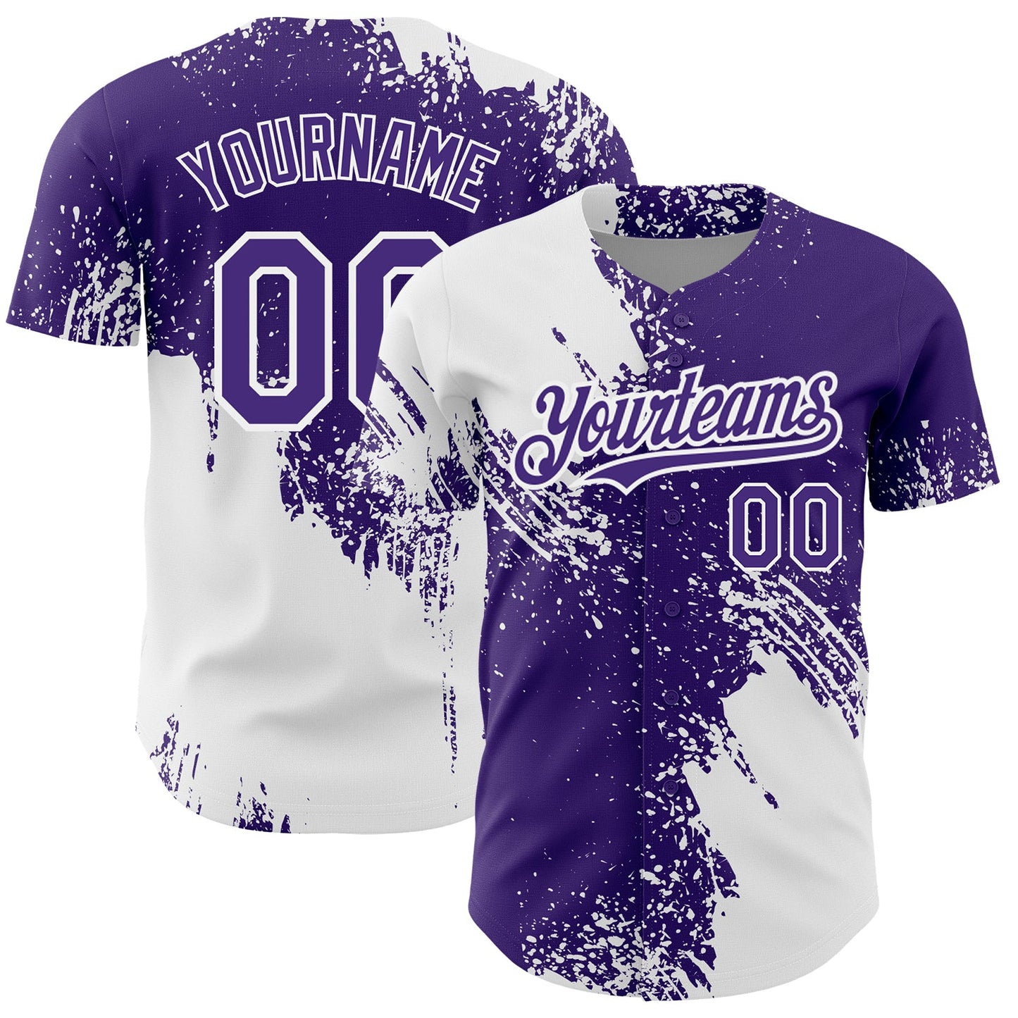 Custom White Purple 3D Pattern Design Abstract Brush Stroke Authentic Baseball Jersey - Main View