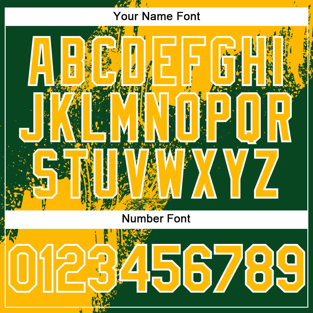 Custom Gold Green-White 3D Pattern Design Abstract Brush Stroke Authentic Baseball Jersey view 5