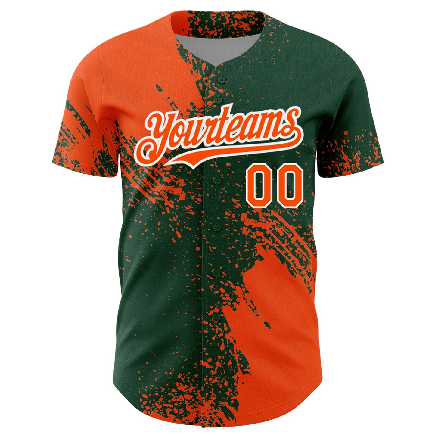Custom Orange Green-White 3D Pattern Design Abstract Brush Stroke Authentic Baseball Jersey view 2