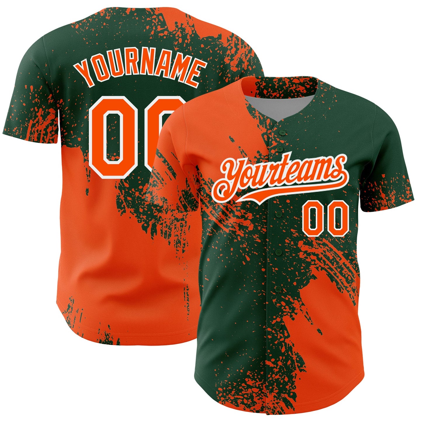 Custom Orange Green-White 3D Pattern Design Abstract Brush Stroke Authentic Baseball Jersey - Main View