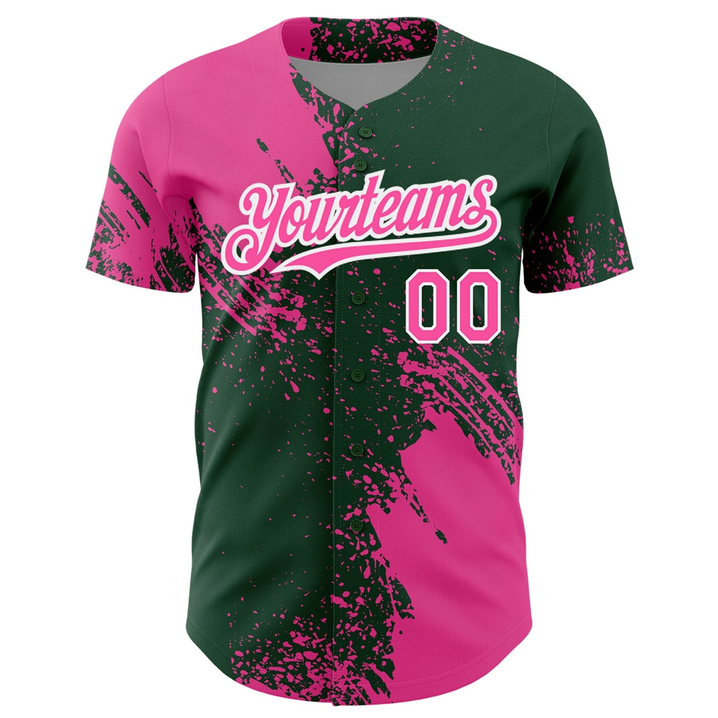 Custom Pink Green-White 3D Pattern Design Abstract Brush Stroke Authentic Baseball Jersey view 2