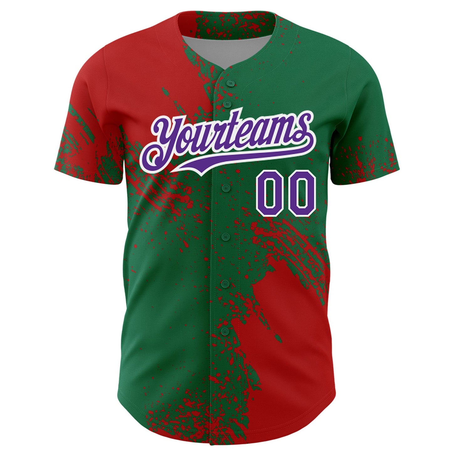 Custom Red Purple Kelly Green-White 3D Pattern Design Abstract Brush Stroke Authentic Baseball Jersey view 2