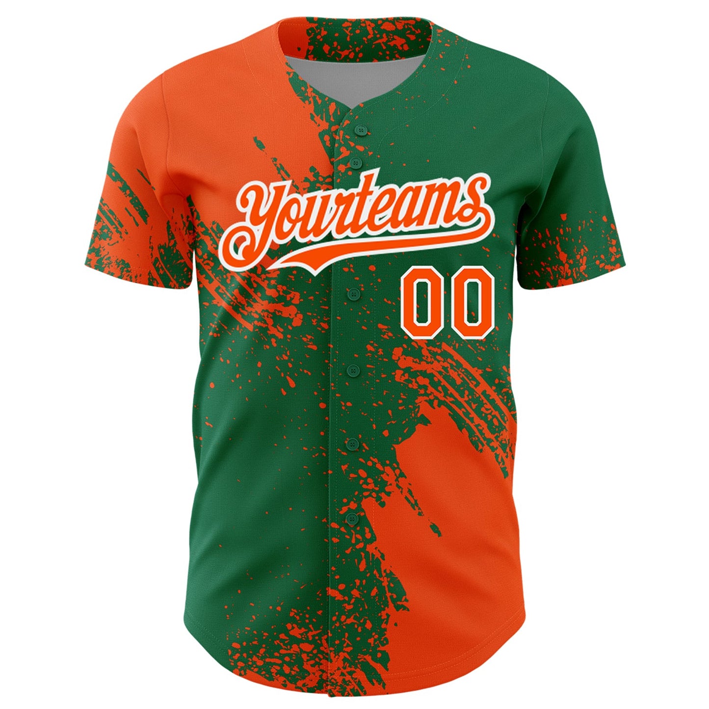 Custom Orange Kelly Green-White 3D Pattern Design Abstract Brush Stroke Authentic Baseball Jersey view 3