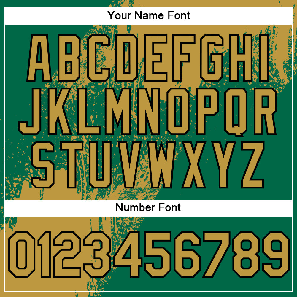 Custom Old Gold Kelly Green-Black 3D Pattern Design Abstract Brush Stroke Authentic Baseball Jersey view 5
