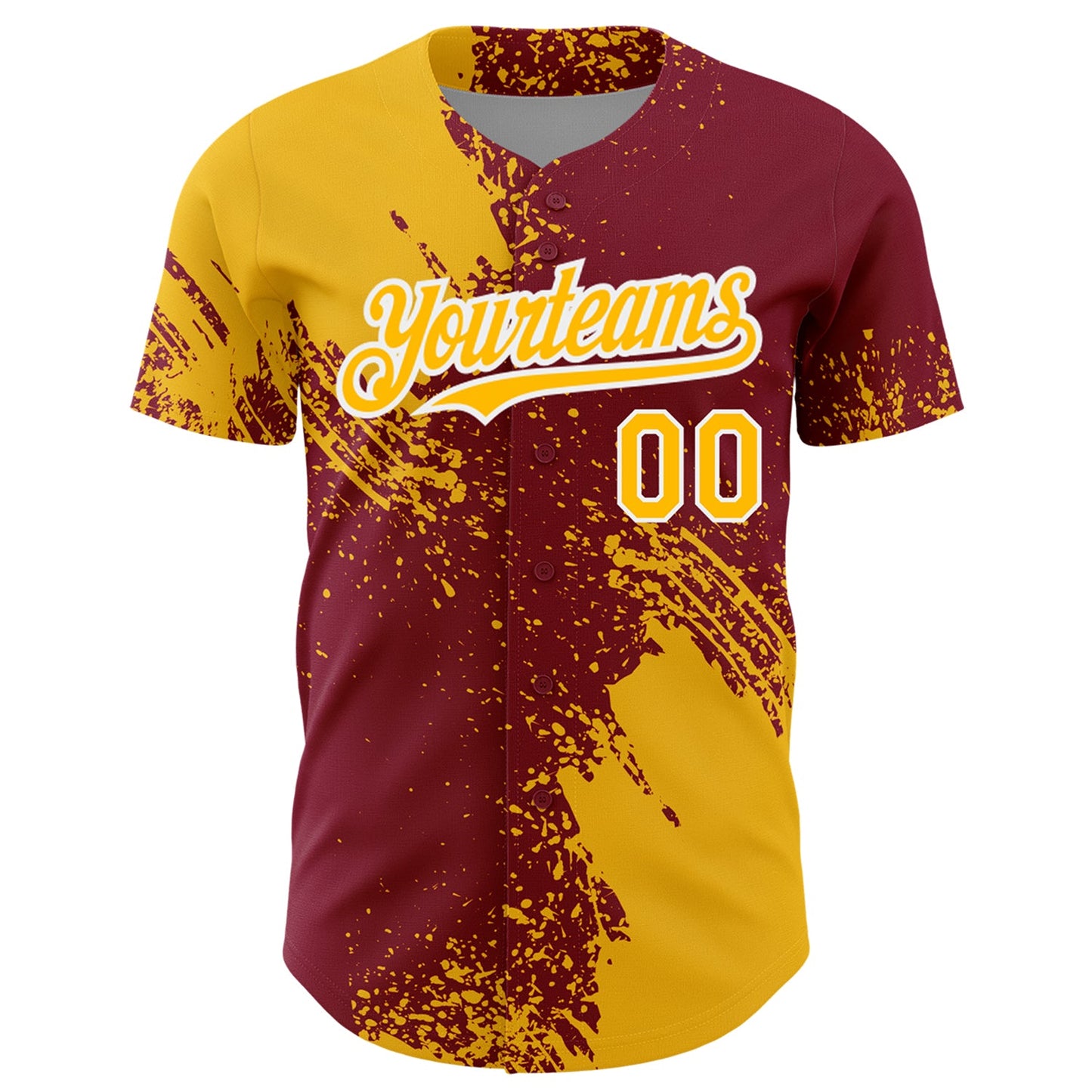 Custom Gold Crimson-White 3D Pattern Design Abstract Brush Stroke Authentic Baseball Jersey view 2