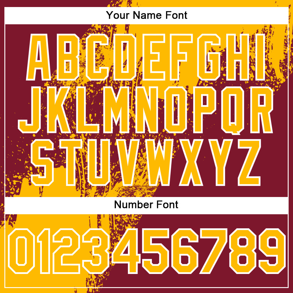 Custom Gold Crimson-White 3D Pattern Design Abstract Brush Stroke Authentic Baseball Jersey view 5