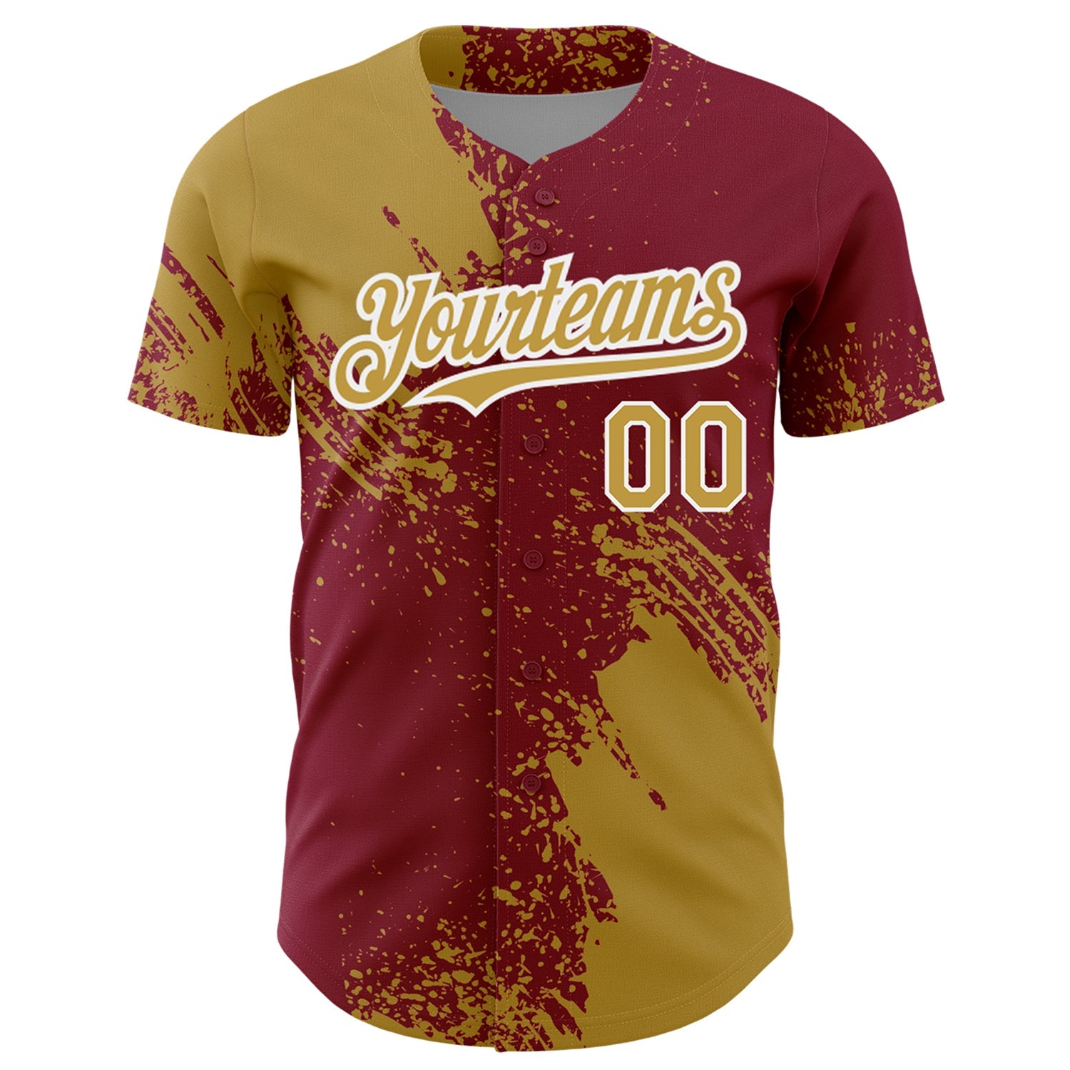 Custom Old Gold Crimson-White 3D Pattern Design Abstract Brush Stroke Authentic Baseball Jersey view 2