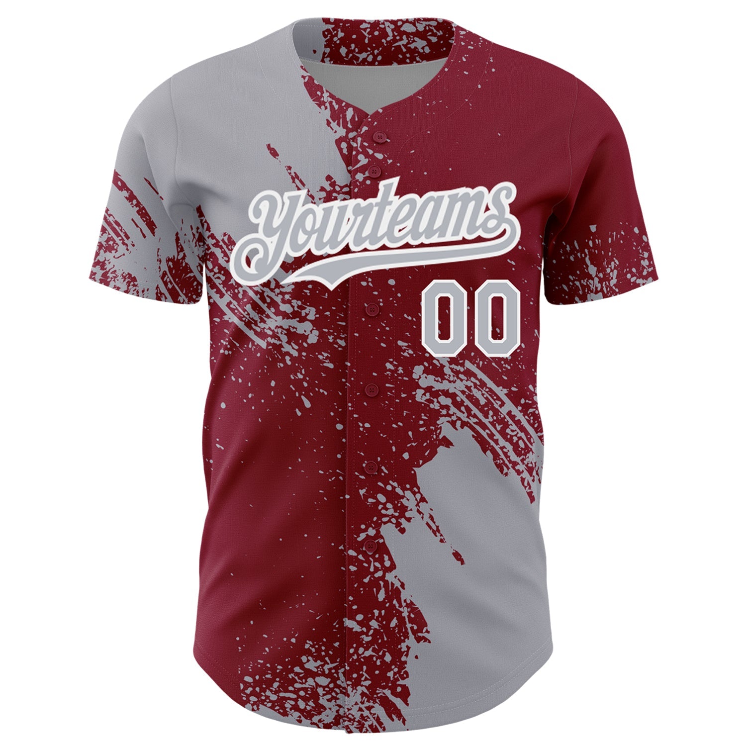 Custom Gray Crimson-White 3D Pattern Design Abstract Brush Stroke Authentic Baseball Jersey view 2