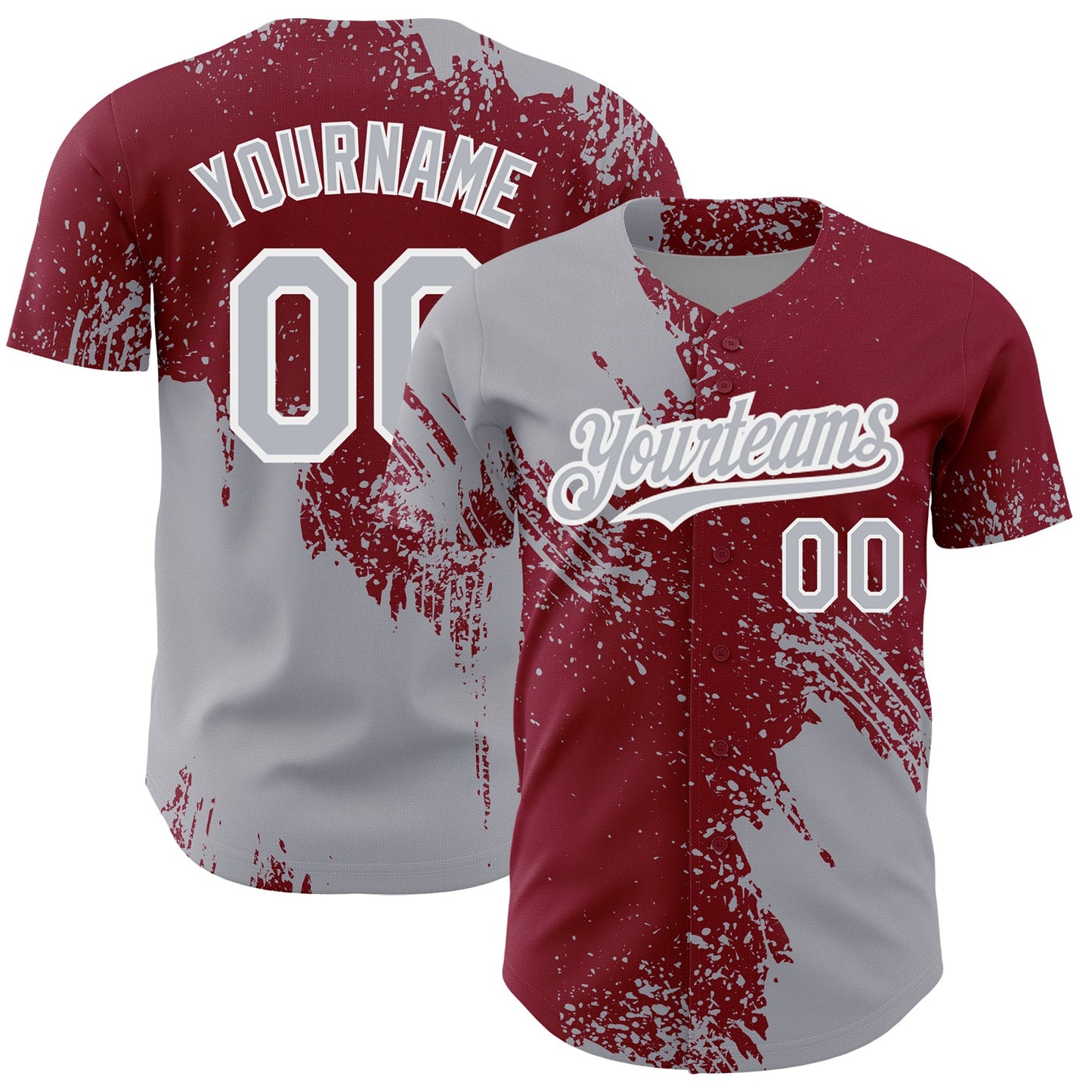 Custom Gray Crimson-White 3D Pattern Design Abstract Brush Stroke Authentic Baseball Jersey - Main View