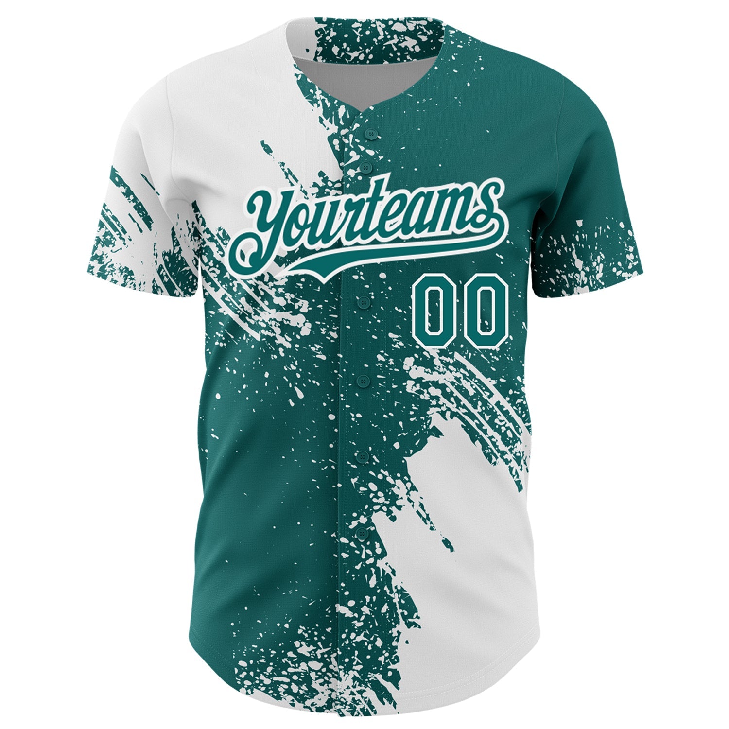 Custom White Teal 3D Pattern Design Abstract Brush Stroke Authentic Baseball Jersey view 2