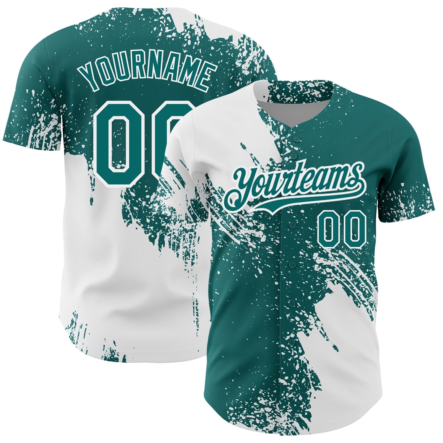 Custom White Teal 3D Pattern Design Abstract Brush Stroke Authentic Baseball Jersey - Main View