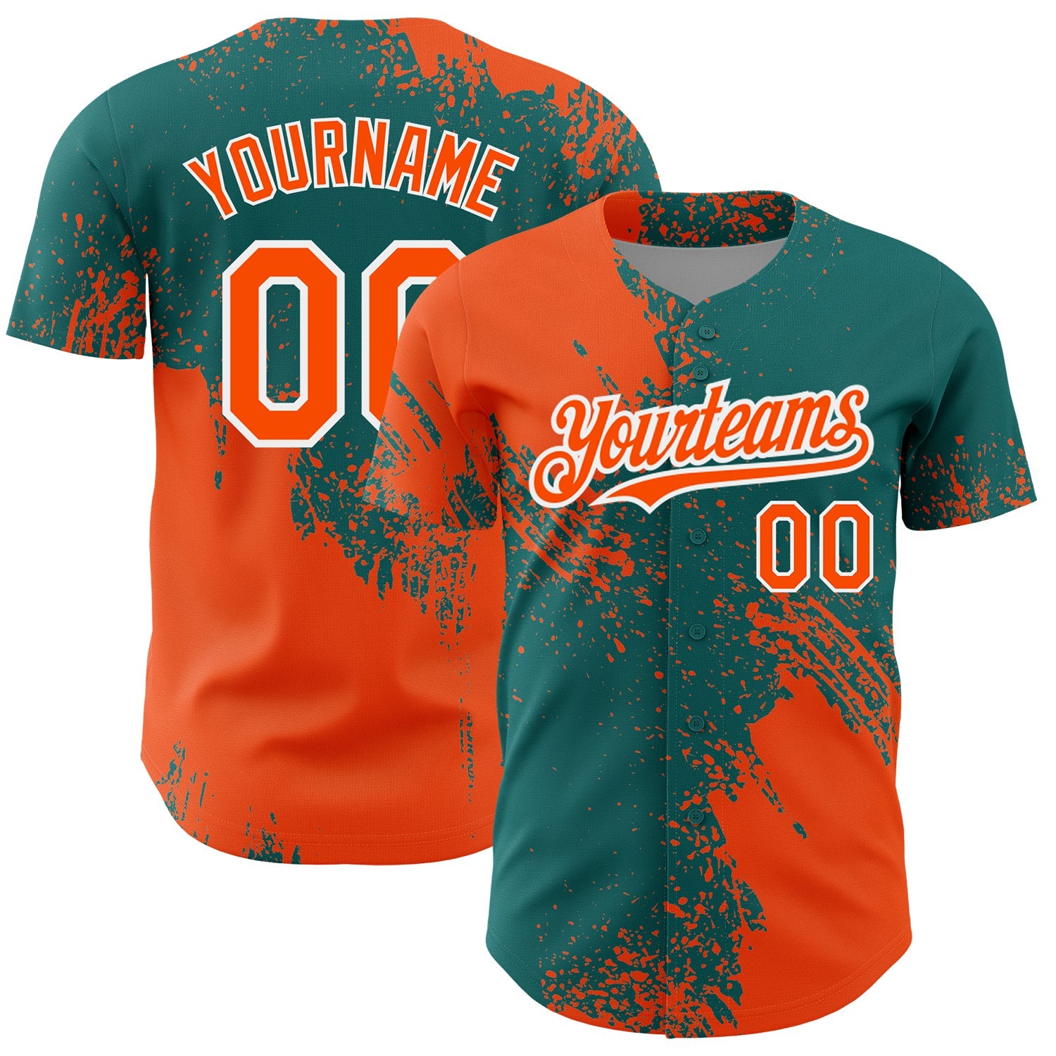 Custom Orange Teal-White 3D Pattern Design Abstract Brush Stroke Authentic Baseball Jersey - Main View