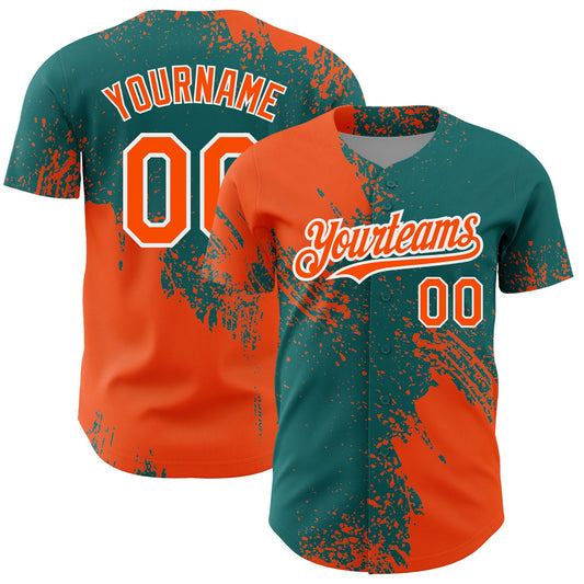 Custom Orange Teal-White 3D Pattern Design Abstract Brush Stroke Authentic Baseball Jersey - Main View