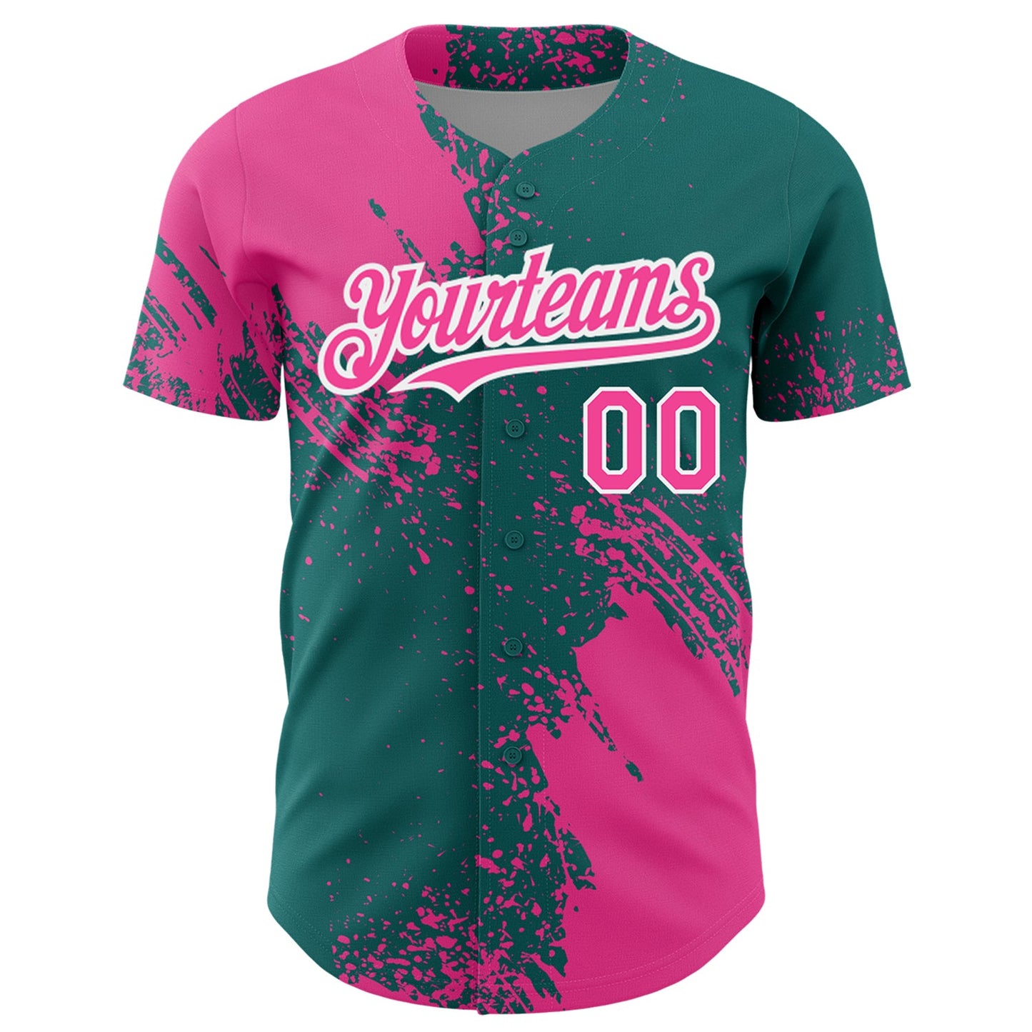 Custom Pink Teal-White 3D Pattern Design Abstract Brush Stroke Authentic Baseball Jersey view 2
