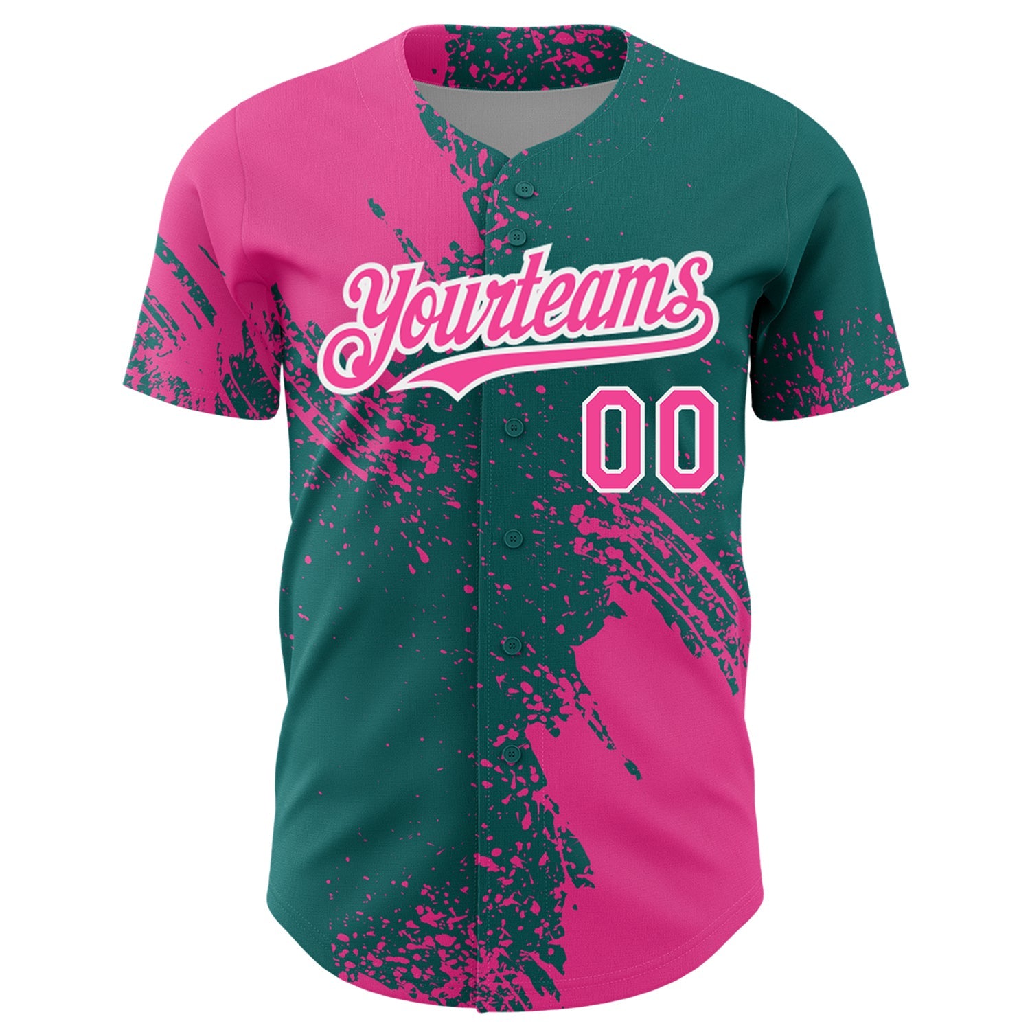 Custom Pink Teal-White 3D Pattern Design Abstract Brush Stroke Authentic Baseball Jersey view 2
